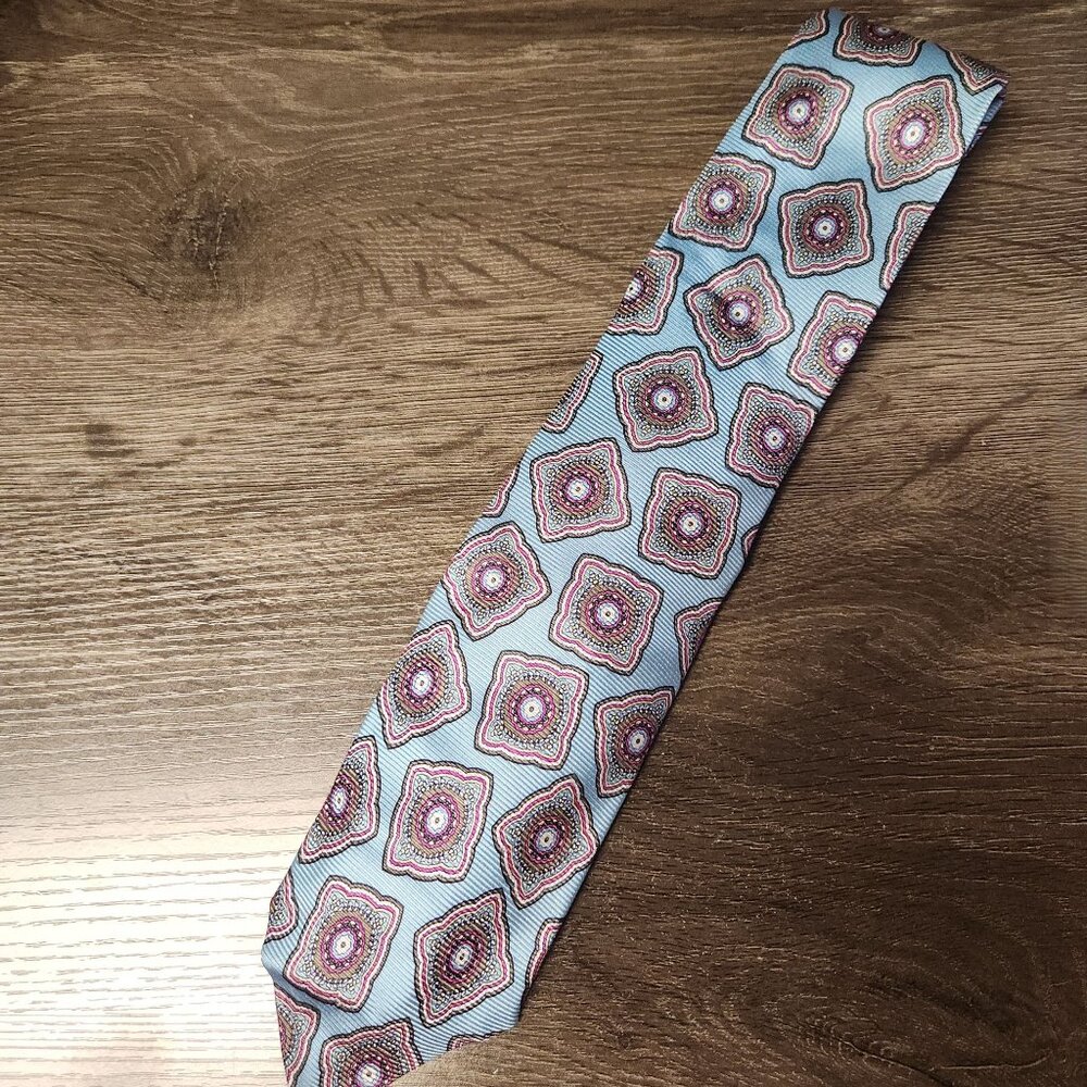 Vintage Ralph Lauren Tie Old Money Foulard Blue Pink Paisley Preppy Dapper Sharp - Picture 2 of 8